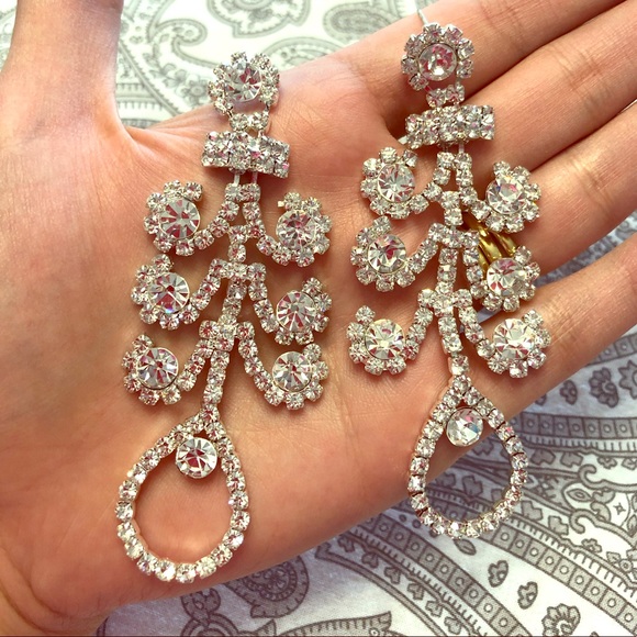 ⬇️ Extra long rhinestone earrings - Picture 1 of 7